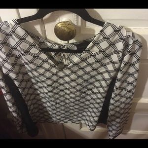 Black and white v-neck blouse